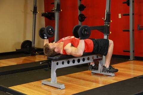 Dumbbell Bench Press: start and end position of the movement